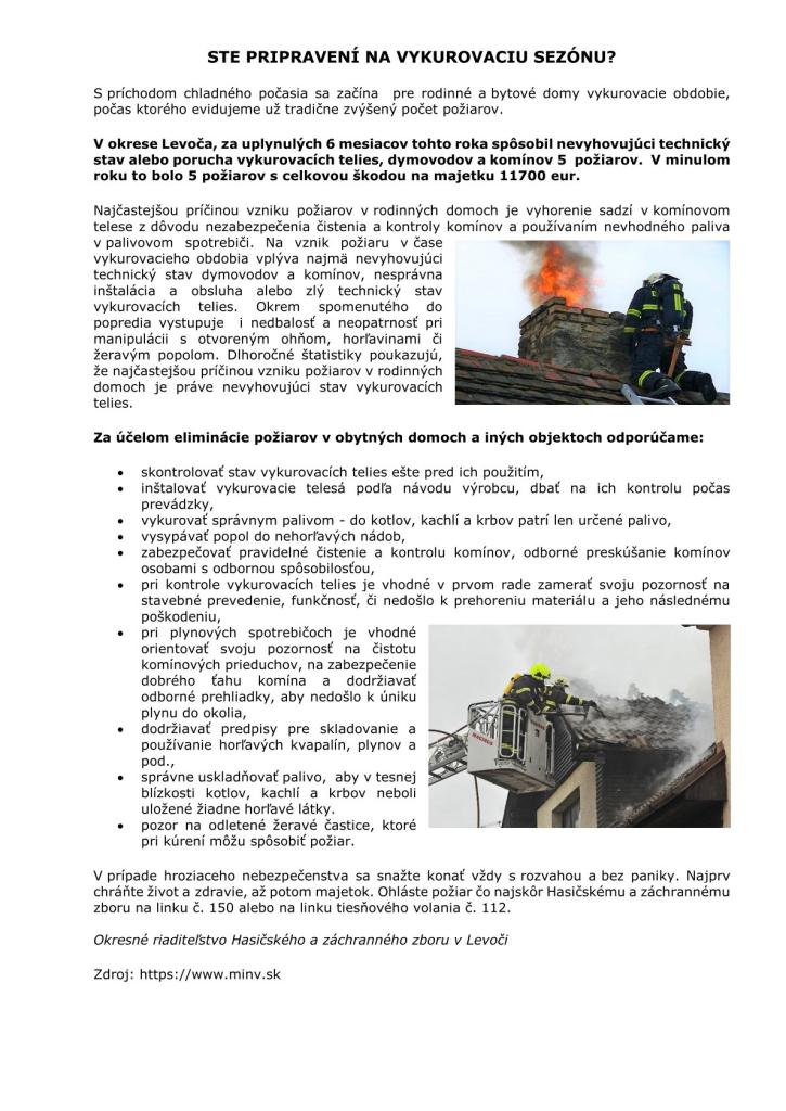 oznam: vykurovacia sezóna